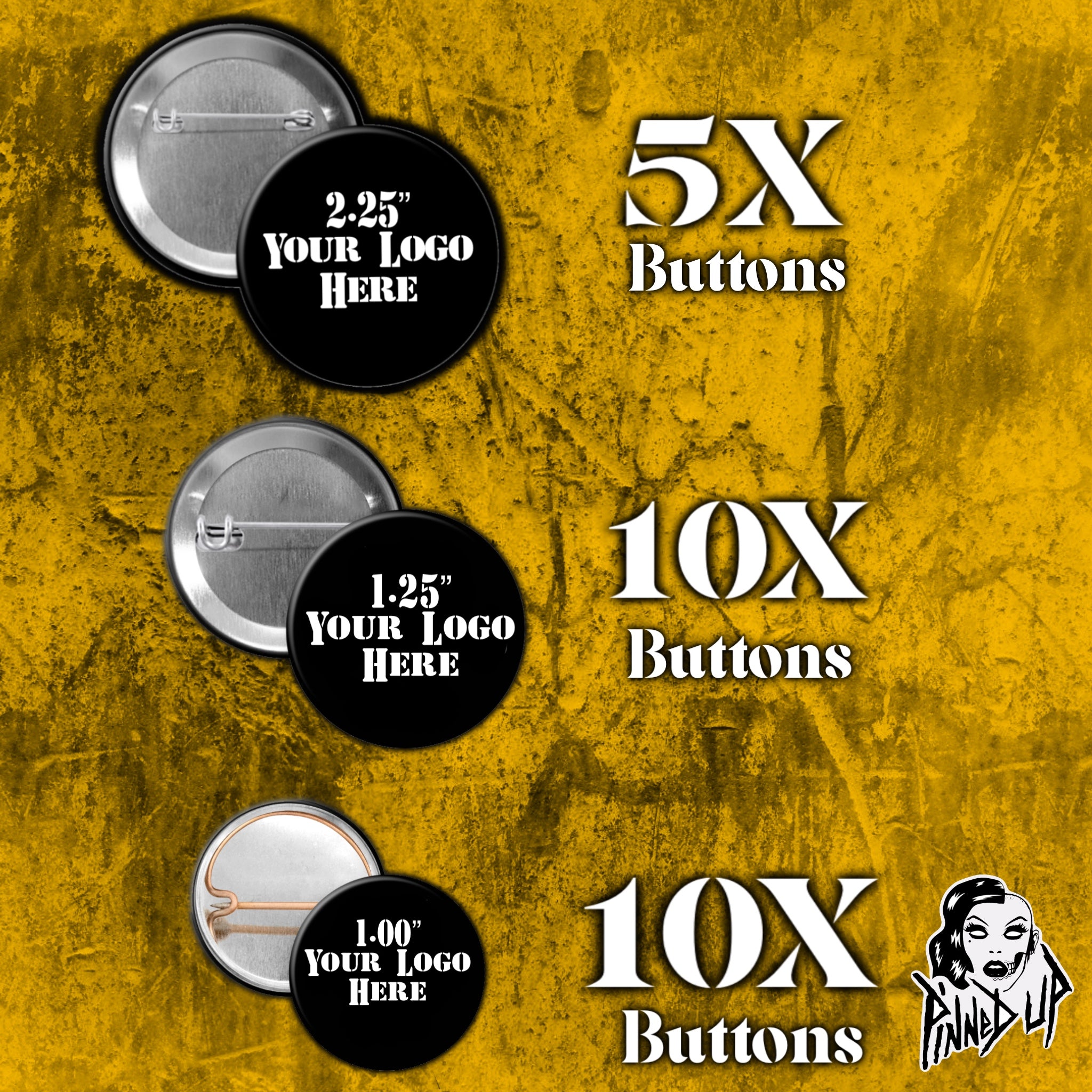 25-Piece Trio Bundle (3 Pinback Button Sizes) – Pinned Up 77