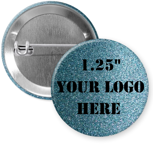 1.25" Aqua Blue Glitter Back Custom Pinback Buttons