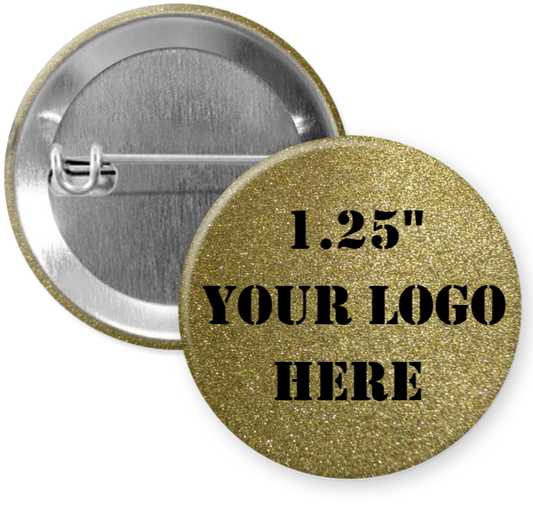 1.25" Gold Glitter Back Custom Pinback Buttons